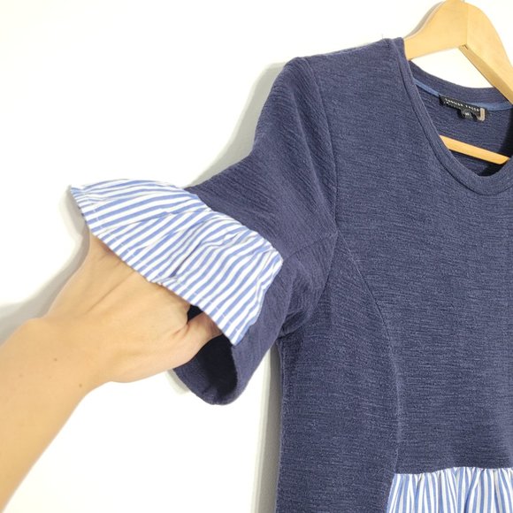 English Factory Womens Blue & White Striped Short Sleeve Crew Neck Mini Dress XS - Picture 3 of 9